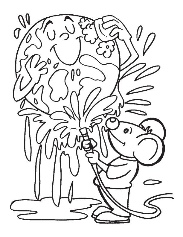 Online coloring book: The mouse is washing the earth coloring page
